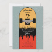 レトロスケートボード ブルー クールスケートボーダー 誕生日 招待状 (正面)