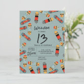 レトロスケートボード ブルー クールスケートボード 誕生日 招待状 (スタンド正面)