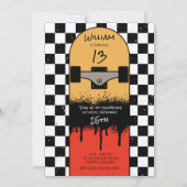 レトロスケートボー市松模様にドスケートボーダー誕生日 招待状 (正面)