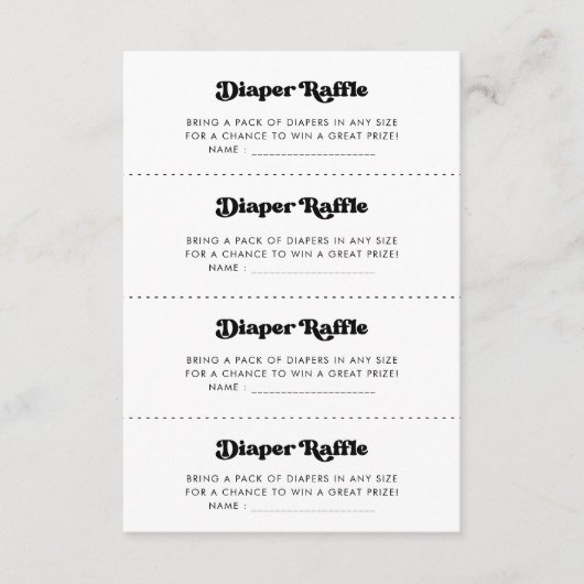 レトロスタイリッシュおむつラッフルゲームカード エンクロージャーカード (正面)