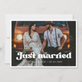 レトロスタイリッシュたった今結婚しましたフォトカード 案内状 (正面)