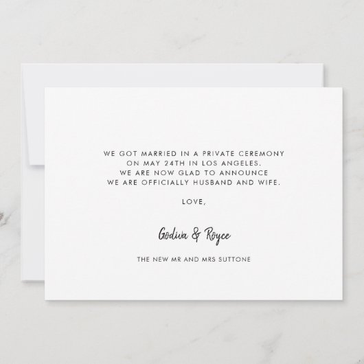 レトロスタイリッシュたった今結婚しましたフォトカード 案内状 (裏面)