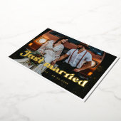 レトロスタイリッシュたった今結婚しました金ゴールドフォイル写真カード 箔招待状 (回転した状態)