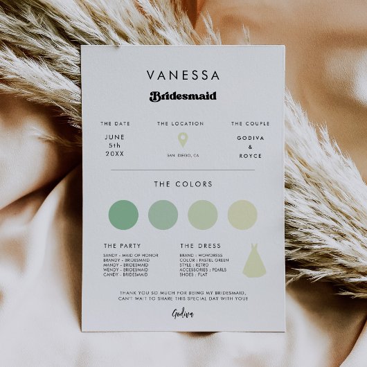 レトロスタイリッシュなブライドメイド情報カード 招待状