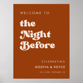 レトロスタイリッシュな焼けオレンジ色の夜を歓迎 ポスター