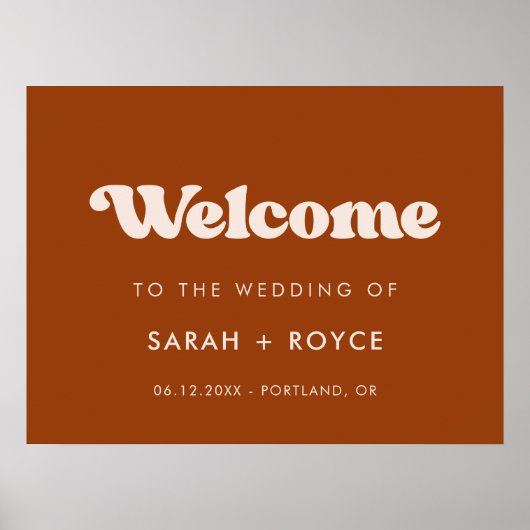 レトロスタイリッシュな燃えたオレンジが私たちの結婚店へようこそ ポスター (正面)