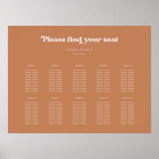 レトロスタイリッシュな茶結婚糖の座席表 ポスター (正面)