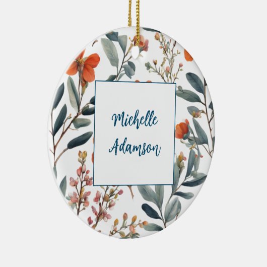 レトロスタイリッシュのエレガント花あなたの名前 セラミックオーナメント (右)