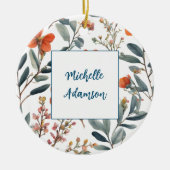 レトロスタイリッシュのエレガント花あなたの名前 セラミックオーナメント (正面)