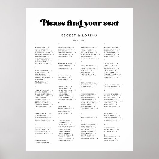 レトロスタイリッシュアルファベット座席表 ポスター (正面)