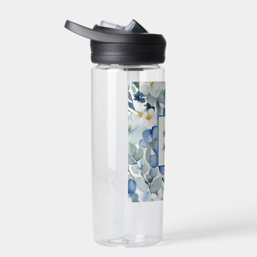 レトロスタイリッシュエレガント青白い花 ウォーターボトル (右面)