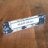 レトロスタイリッシュエレガント青白い花 デスクネームプレート (側面)