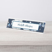 レトロスタイリッシュエレガント青白い花 デスクネームプレート (正面)