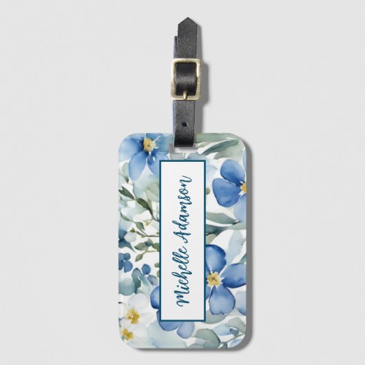 レトロスタイリッシュエレガント青白い花 ラゲッジタグ (正面縦)