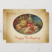 レトロスタイリッシュカボチャとフルーツハッピー感謝祭 シーズンカード (正面/裏面)