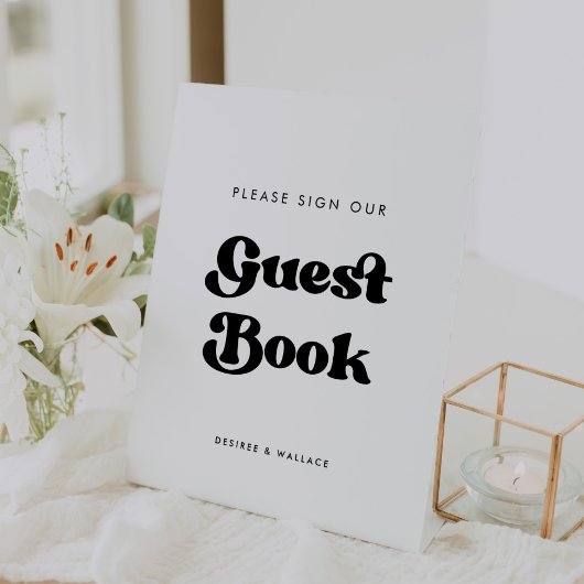 レトロスタイリッシュサイン私たちのゲストブックペデスタルサイン 台座サイン