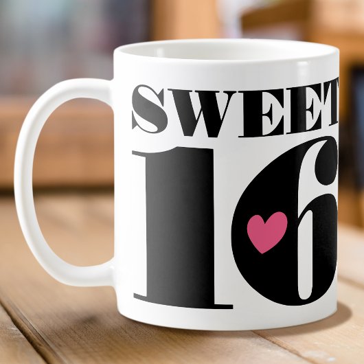レトロスタイリッシュタイポグラフィSweet sixteenブラックピンク コーヒーマグカップ