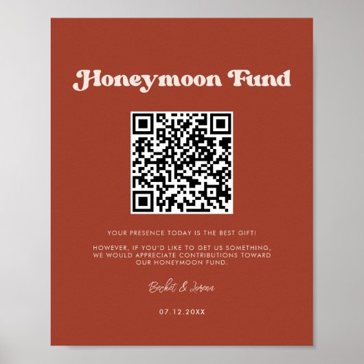 レトロスタイリッシュテラコッタハネムーンファンドQRコード ポスター (正面)