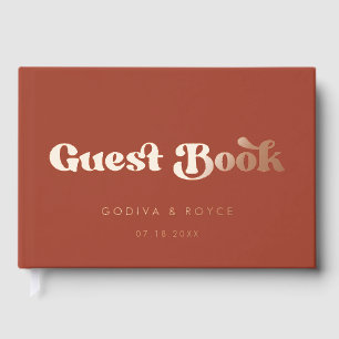 レトロスタイリッシュテラコッタバラゴールドフォイル結婚ズ ゲストブック