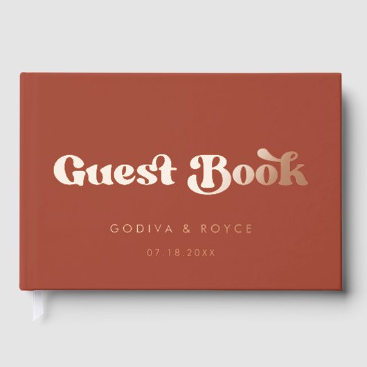 レトロスタイリッシュテラコッタバラゴールドフォイル結婚ズ ゲストブック (正面)