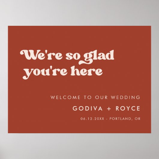 レトロスタイリッシュテラコッタモルトあなたはここで嬉しい ポスター (正面)