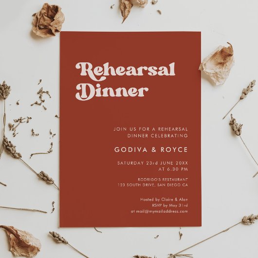 レトロスタイリッシュテラコッタリハーサルディナー 招待状