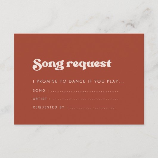レトロスタイリッシュテラコッタ結婚の曲のリクエスト エンクロージャーカード (正面)
