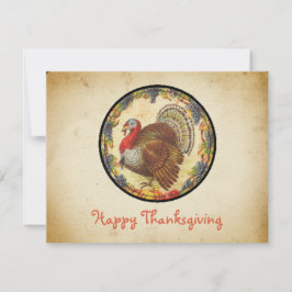 レトロスタイリッシュトルコとブドウ幸せな感謝祭 シーズンカード