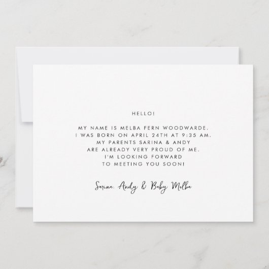 レトロスタイリッシュハローベビーフォト誕生 案内状 (裏面)