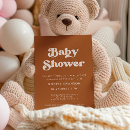 レトロスタイリッシュバーンオレンジ色の赤ちゃんシャワー 招待状