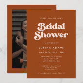 レトロスタイリッシュバーンドオレンジフォトブライダルシャワー 招待状 (正面/裏面)