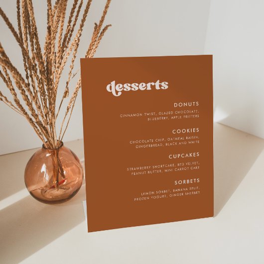 レトロスタイリッシュバーンドオレンジ結婚のデザートバー 台座サイン