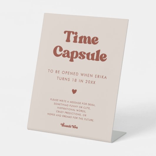 レトロスタイリッシュピンクタイムカプセル1st誕生日サイン 台座サイン (正面)