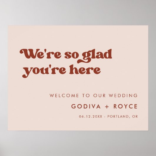 レトロスタイリッシュピーチピンクあなたはここで嬉しい ポスター (正面)