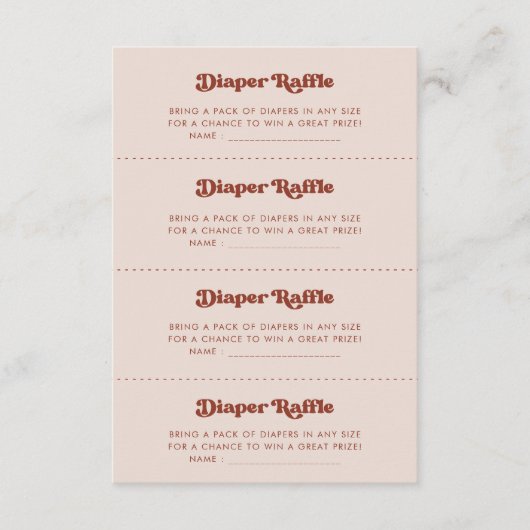 レトロスタイリッシュピーチピンクおむつラッフルゲームカード エンクロージャーカード (正面)