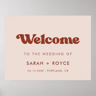 レトロスタイリッシュピーチピンクウェルカム結婚to our's ポスター