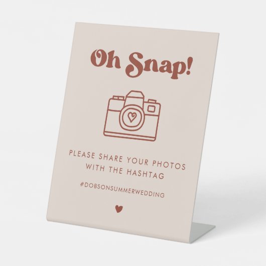 レトロスタイリッシュピーチピンクオ結婚スナップのハッシュタグ 台座サイン (正面)