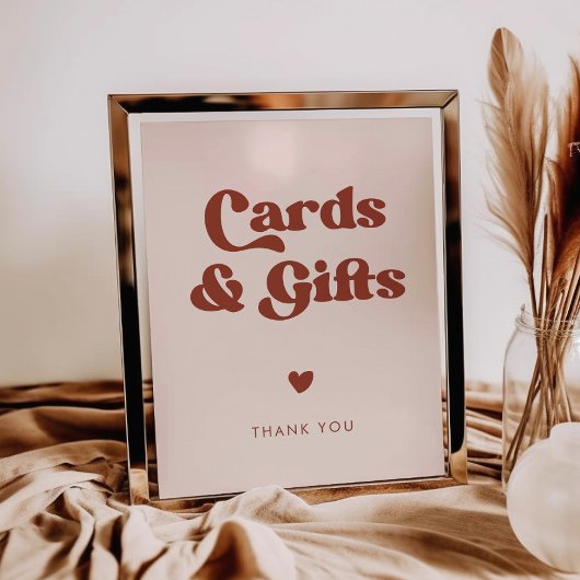 レトロスタイリッシュピーチピンクカード&ギフトサイン ポスター