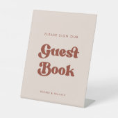 レトロスタイリッシュピーチピンクサイン私たちのゲストブック 台座サイン (正面)