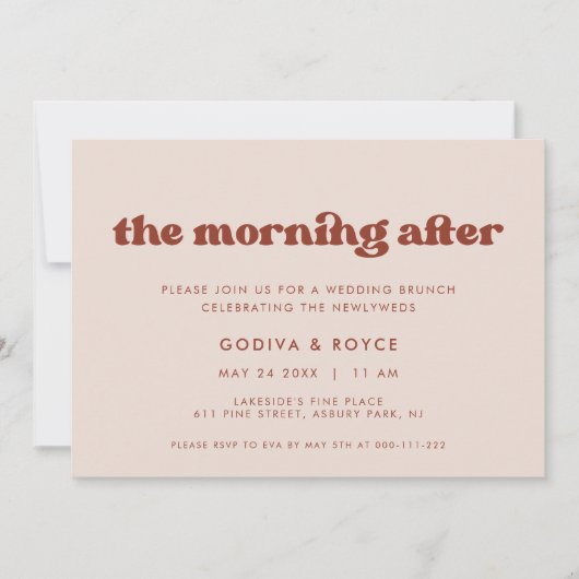 レトロスタイリッシュピーチピンクズ結婚ブランチ 招待状 (正面)