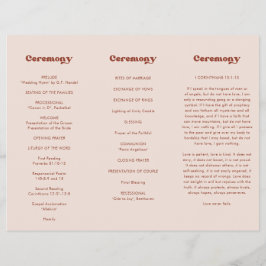 レトロスタイリッシュピーチピンクトリフォールド結婚式 プログラム チラシ