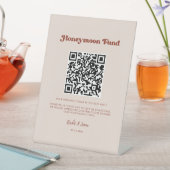 レトロスタイリッシュピーチピンクハネムーンファンドQRコード 台座サイン (インサイチュ)