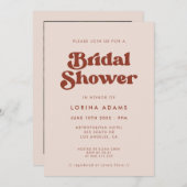 レトロスタイリッシュピーチピンクフォトブライダルシャワー 招待状 (正面/裏面)