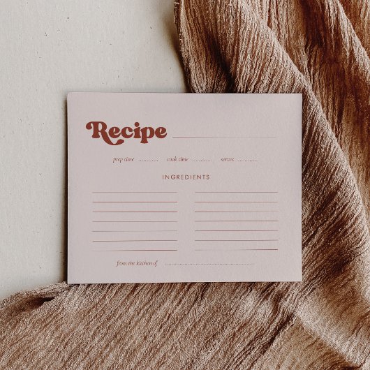 レトロスタイリッシュピーチピンクブライダルシャワーレシピカード