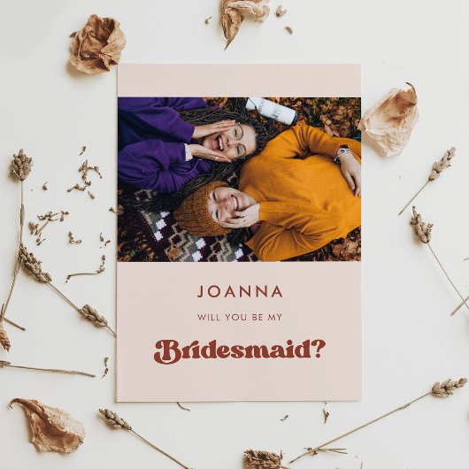 レトロスタイリッシュピーチピンクブリデスメイド提案カード 招待状