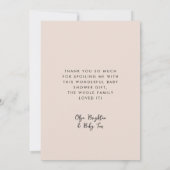 レトロスタイリッシュピーチピンクベビーシャワー サンキューカード (裏面)