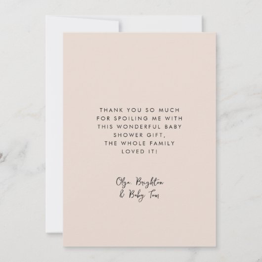 レトロスタイリッシュピーチピンクベビーシャワー サンキューカード (裏面)
