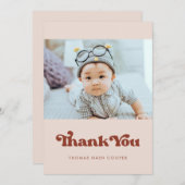 レトロスタイリッシュピーチピンクベビーシャワー サンキューカード (正面/裏面)
