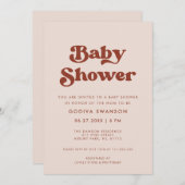 レトロスタイリッシュピーチピンクベビーシャワー 招待状 (正面/裏面)