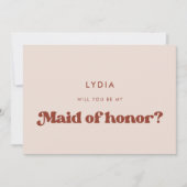 レトロスタイリッシュピーチピンクメイド・オブ・オーナー(花嫁付き添い人)カード 招待状 (正面)